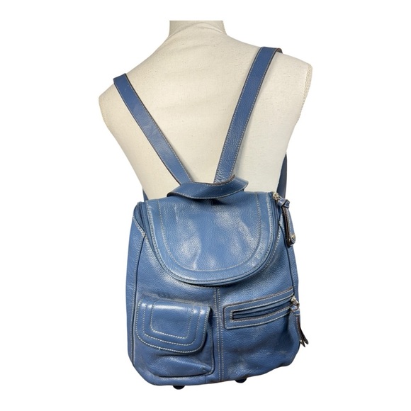 Tignanello Blue Leather Backpack - Picture 1 of 9
